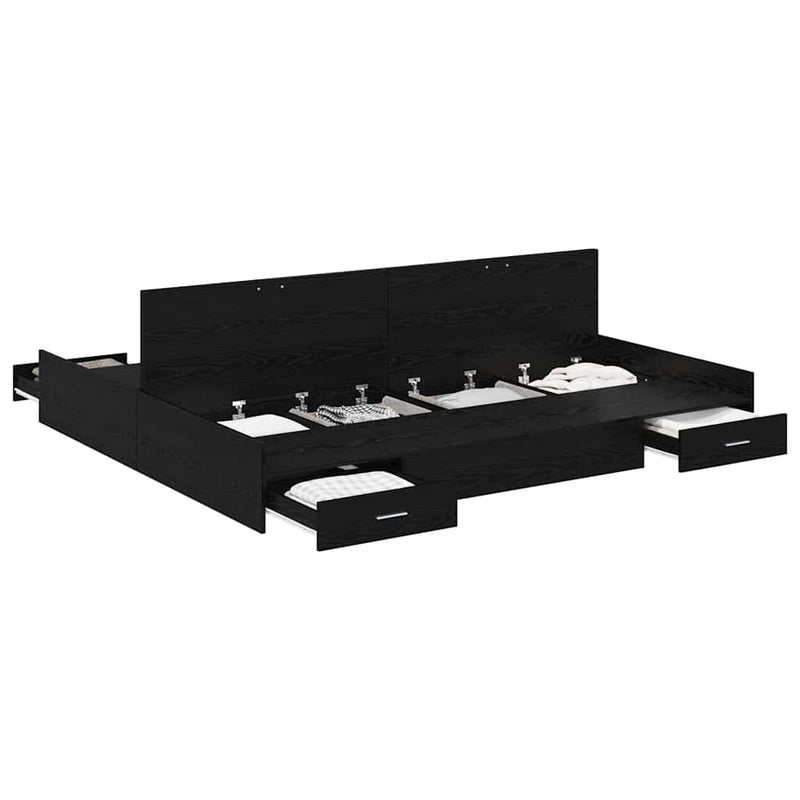 vidaXL Tárolós ágykeret fejtámlával Musta tammi 200 x 200 cm Faanyag