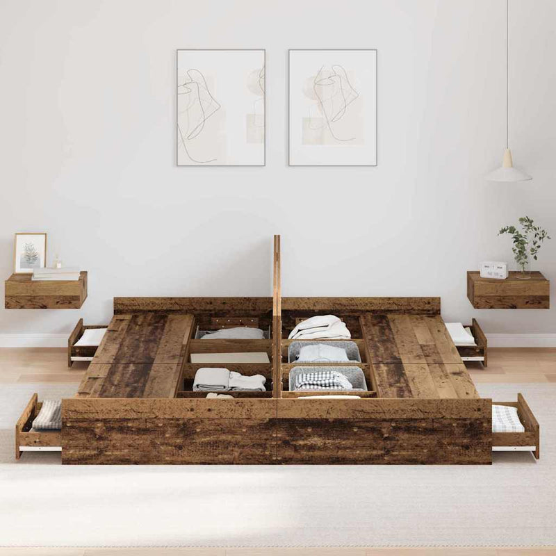 vidaXL Ágykeret tárolóval fejtámlával Régi fa 200 x 200 cm Faanyag