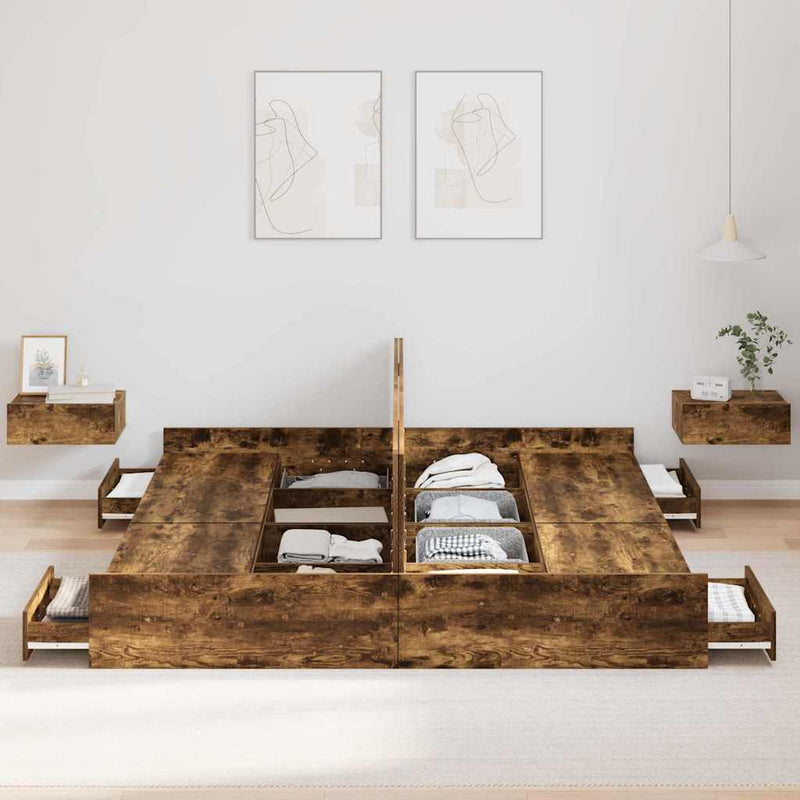 vidaXL Tárolós ágykeret fejtámlával Füstölt tölgy 180 x 200 cm Faanyag