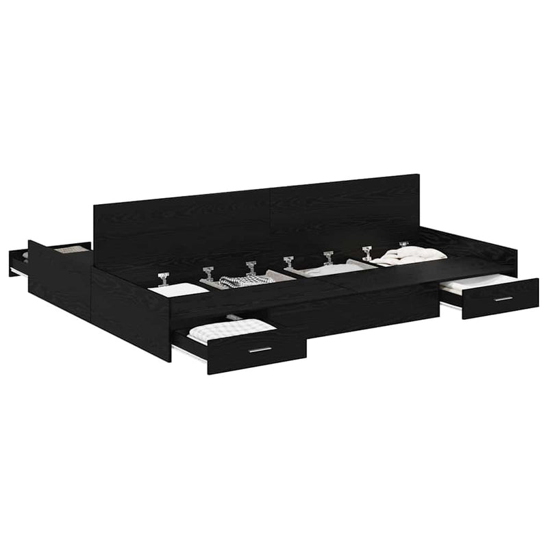 vidaXL Tárolós ágykeret fejtámlával Musta tammi 160 x 200 cm Faanyag