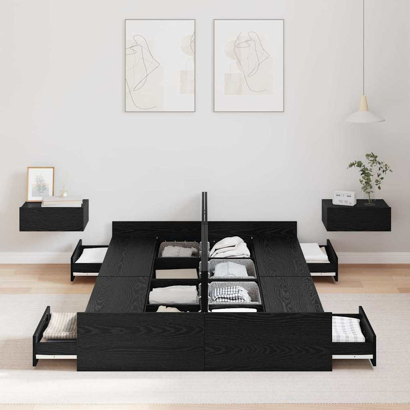 vidaXL Tárolós ágykeret fejtámlával Musta tammi 120 x 200 cm Faanyag