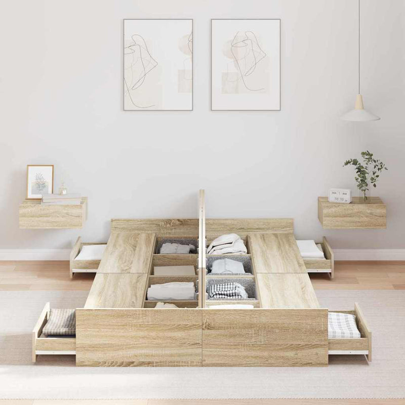 vidaXL Tárolós ágykeret fejtámlával sonoma tölgy 120 x 200 cm Faanyag