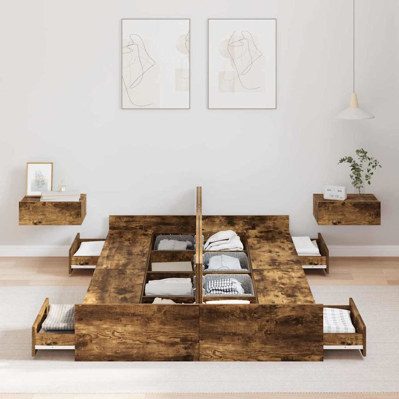 vidaXL Tárolós ágykeret fejtámlával Füstölt tölgy 120 x 200 cm Faanyag