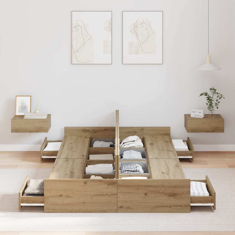 vidaXL Tárolós ágykeret fiókkal kézműves tölgy 120 x 200 cm Faanyag