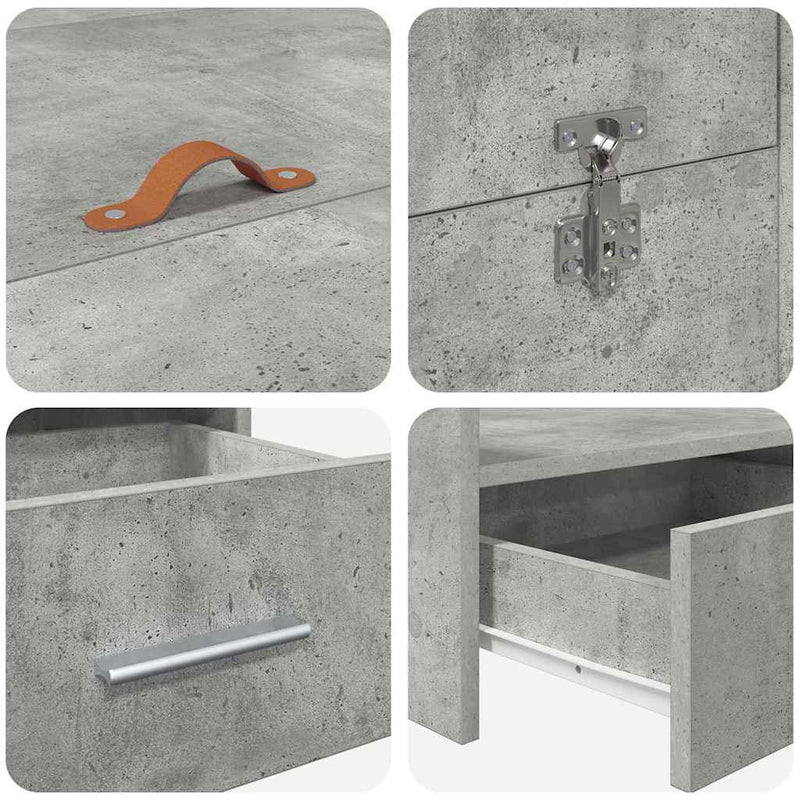 vidaXL Tárolós ágykeret fejtámlával Beton szürke 140 x 190 cm Faanyag