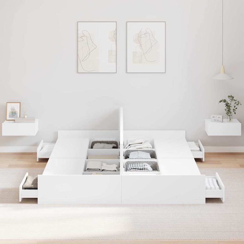 vidaXL Tárolós ágykeret fejtámlával fiókkal Fehér 135 x 190 cm Faanyag