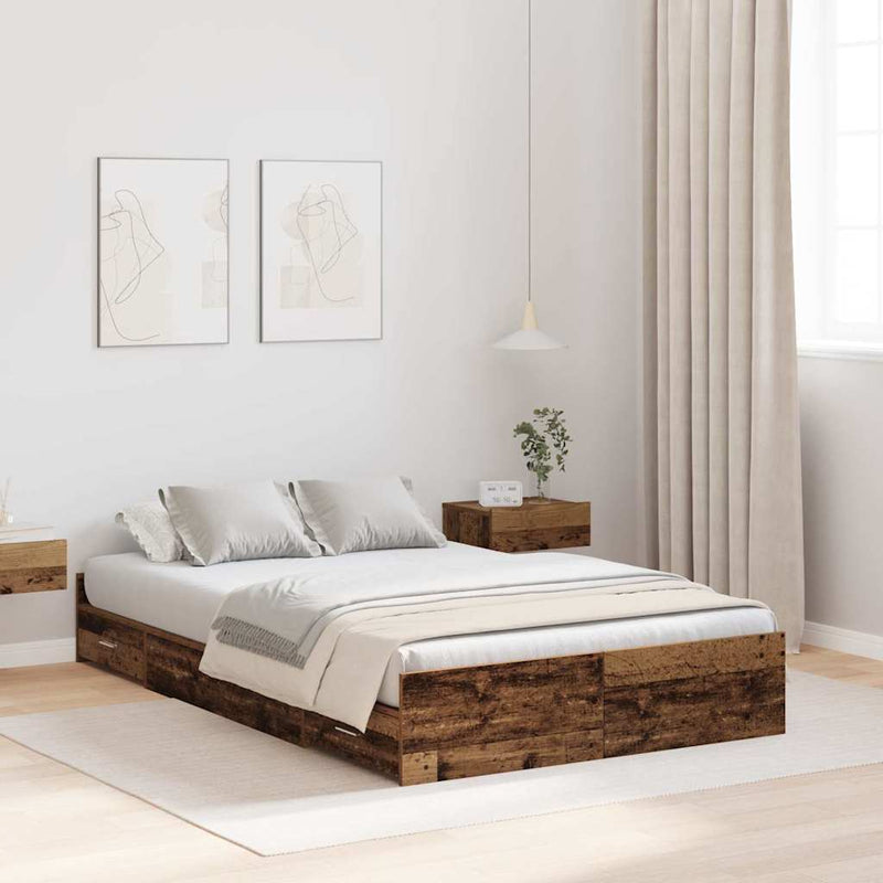 vidaXL Tárolós ágykeret fejtámlával Régi fa 120 x 190 cm Faanyag