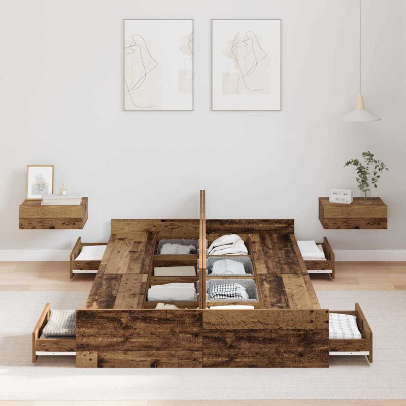 vidaXL Tárolós ágykeret fejtámlával Régi fa 120 x 190 cm Faanyag