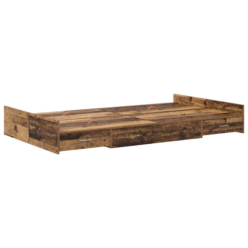vidaXL Tárolós ágykeret fejtámlával Régi fa 120 x 190 cm Faanyag