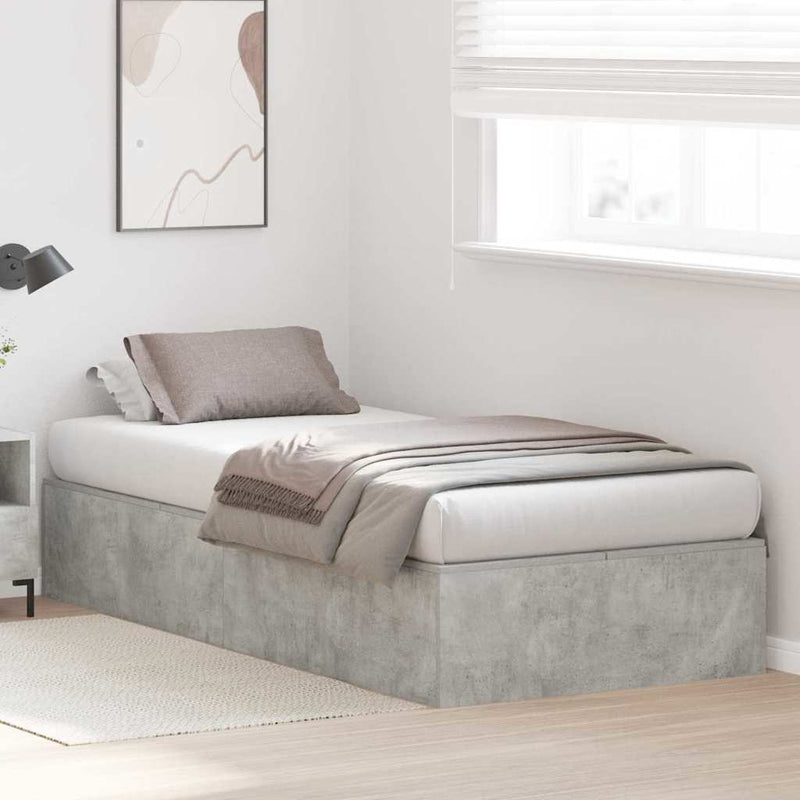vidaXL Ágykeret tárolóval Beton szürke 90 x 200 cm Faanyag