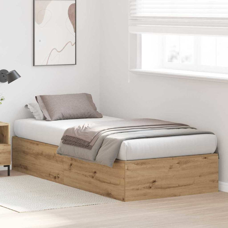 vidaXL Ágykeret tárolóval kézműves tölgy 90 x 200 cm Faanyag