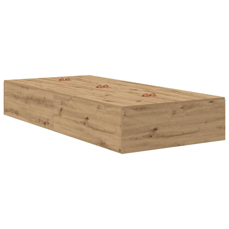 vidaXL Ágykeret tárolóval kézműves tölgy 90 x 200 cm Faanyag