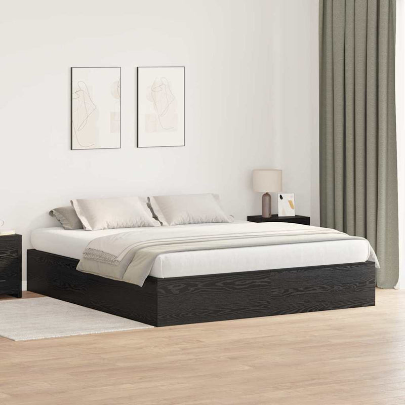 vidaXL Ágykeret tárolóval Musta tammi 200 x 200 cm Faanyag