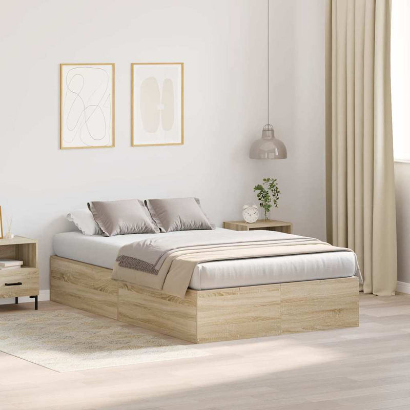 vidaXL Ágykeret tárolóval sonoma tölgy 120 x 200 cm Faanyag