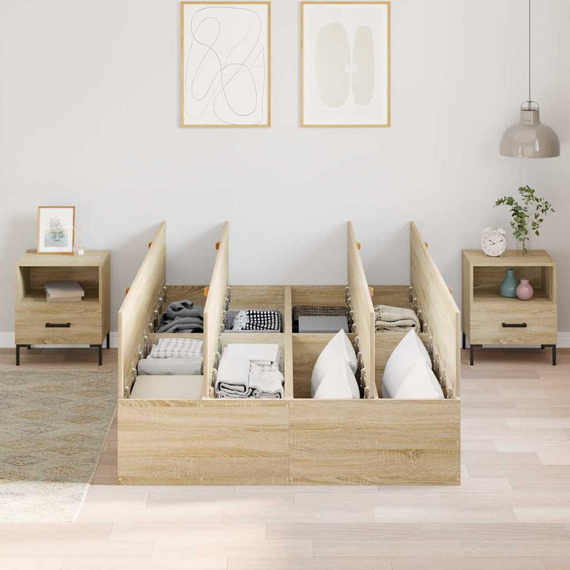 vidaXL Ágykeret tárolóval sonoma tölgy 120 x 200 cm Faanyag