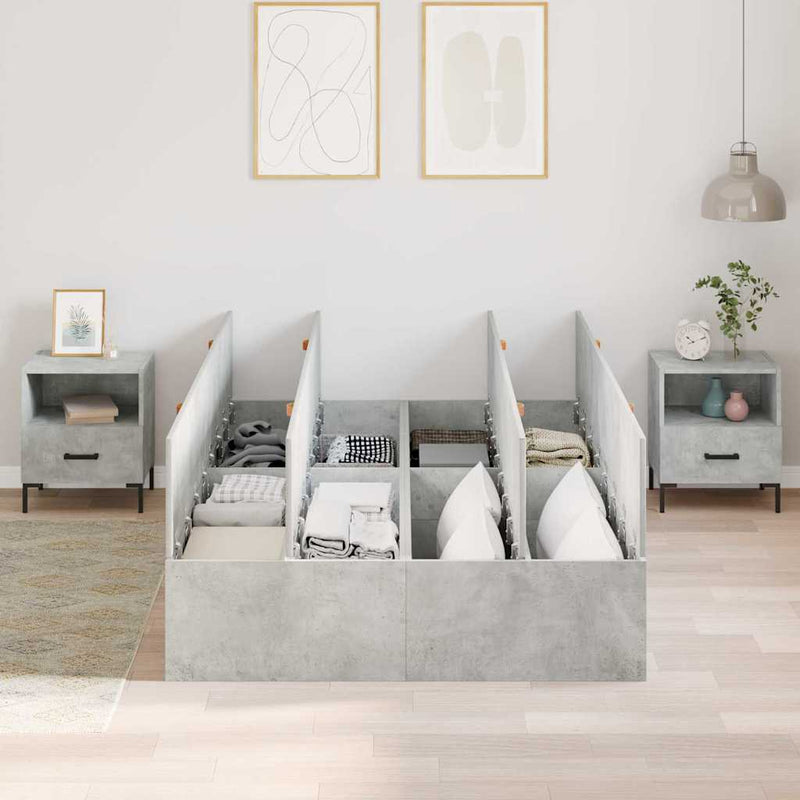 vidaXL Ágykeret tárolóval Beton szürke 120 x 200 cm Faanyag