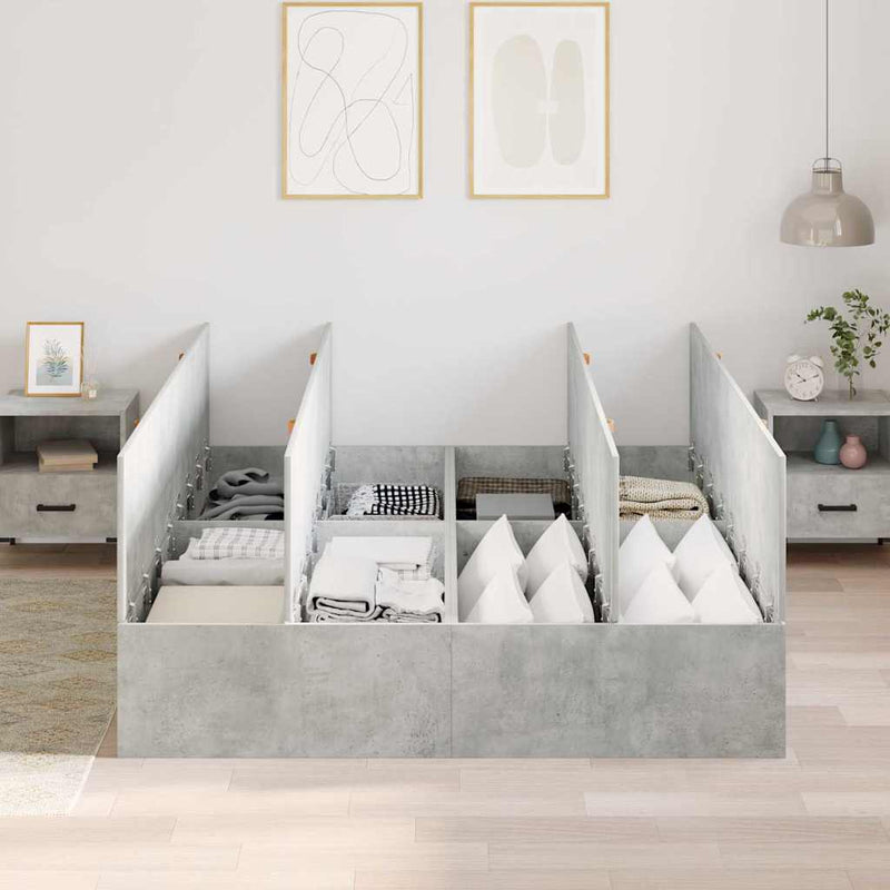vidaXL Ágykeret tárolóval Beton szürke 150 x 200 cm Faanyag