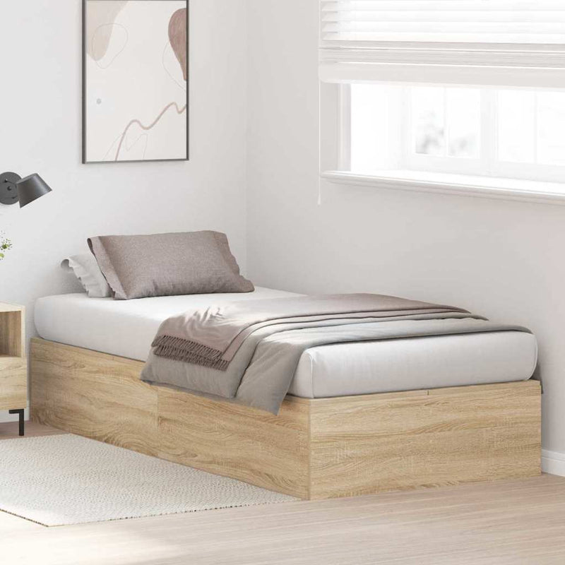 vidaXL Ágykeret tárolóval sonoma tölgy 75 x 190 cm Faanyag