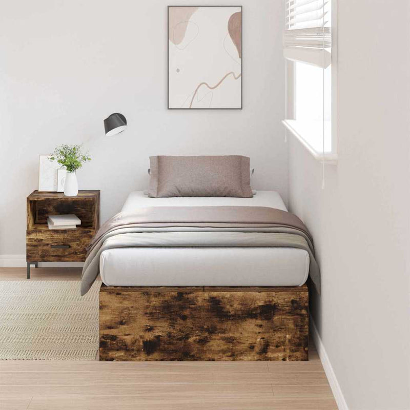 vidaXL Ágykeret tárolóval Füstölt tölgy 75 x 190 cm Faanyag