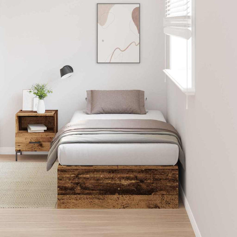vidaXL Ágykeret tárolóval Régi fa 75 x 190 cm Faanyag