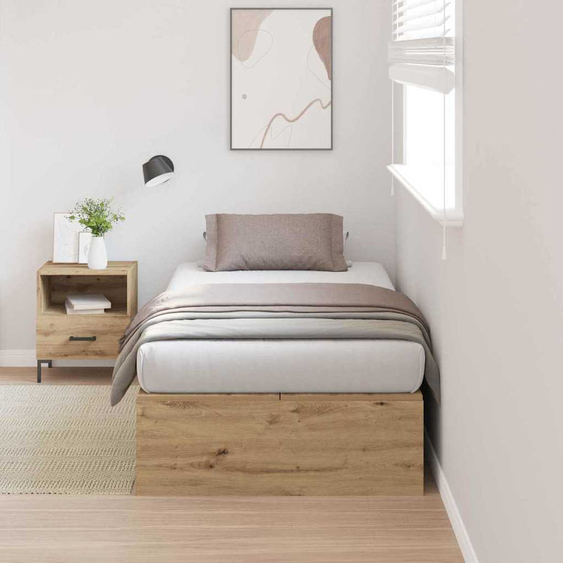 vidaXL Ágykeret tárolóval kézműves tölgy 75 x 190 cm Faanyag