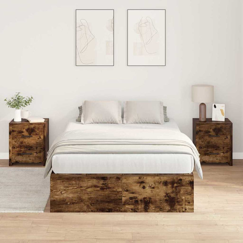 vidaXL Ágykeret tárolóval Füstölt tölgy 120 x 190 cm Faanyag