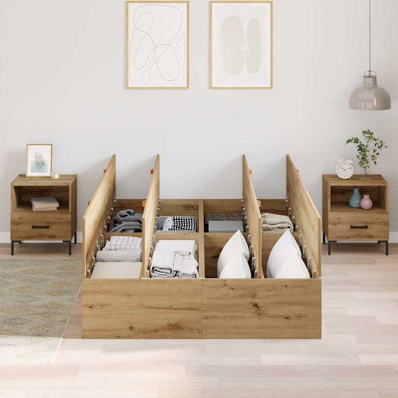 vidaXL Ágykeret tárolóval kézműves tölgy 120 x 190 cm Faanyag