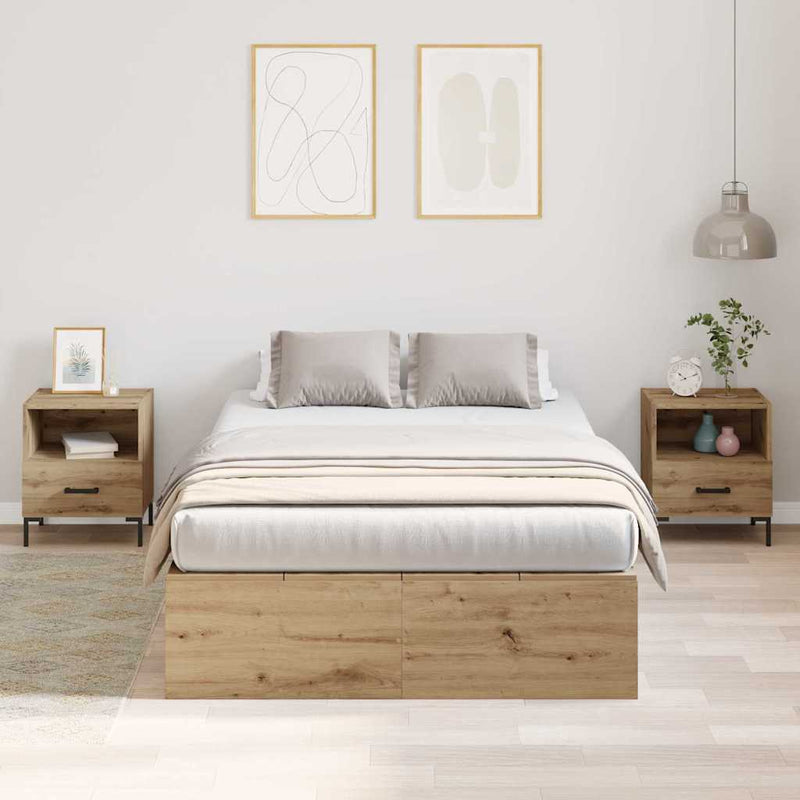 vidaXL Ágykeret tárolóval kézműves tölgy 120 x 190 cm Faanyag