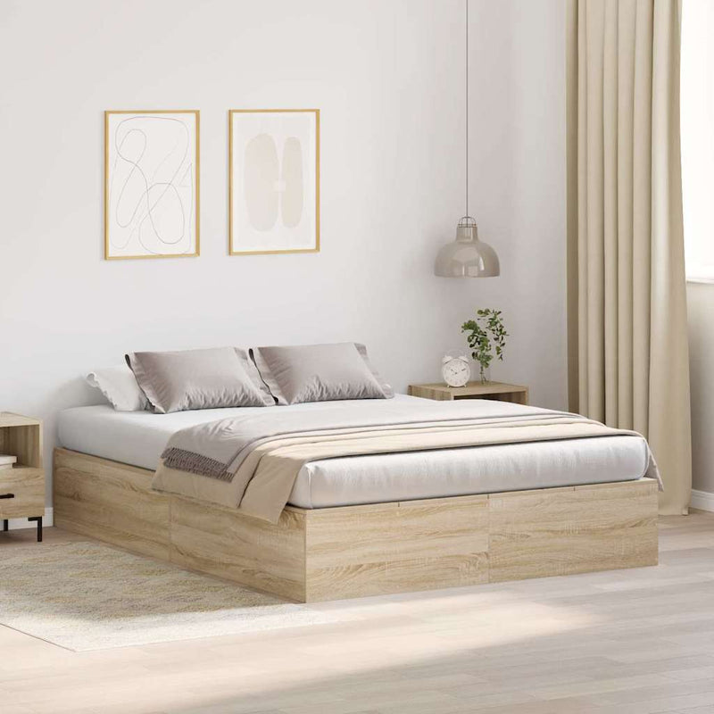 vidaXL Ágykeret tárolóval sonoma tölgy 140 x 190 cm Faanyag