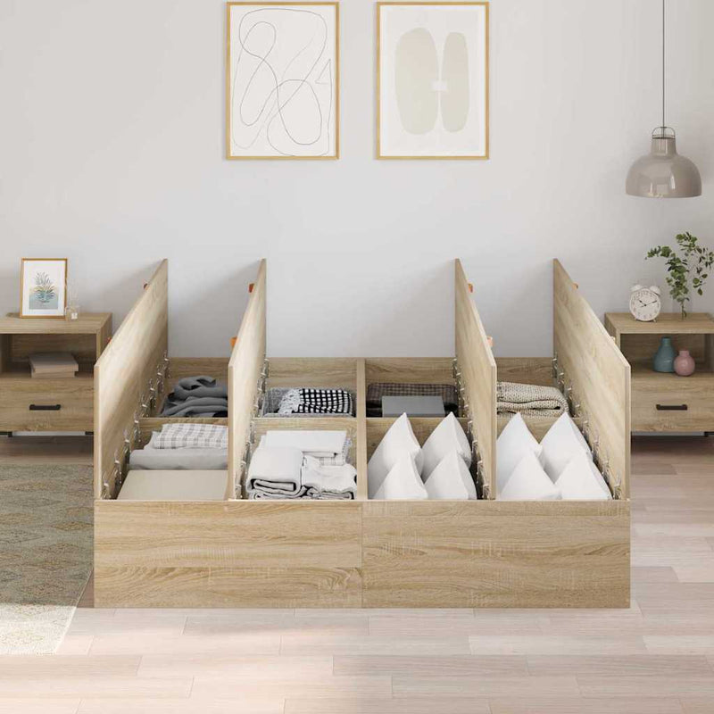 vidaXL Ágykeret tárolóval sonoma tölgy 140 x 190 cm Faanyag