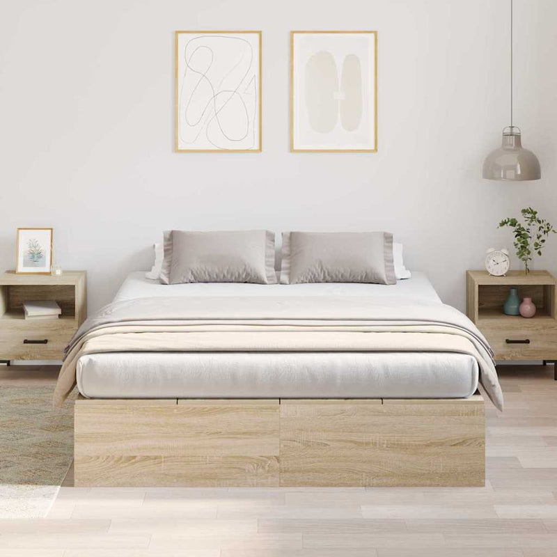 vidaXL Ágykeret tárolóval sonoma tölgy 140 x 190 cm Faanyag