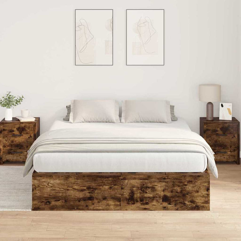 vidaXL Ágykeret tárolóval Füstölt tölgy 140 x 190 cm Faanyag