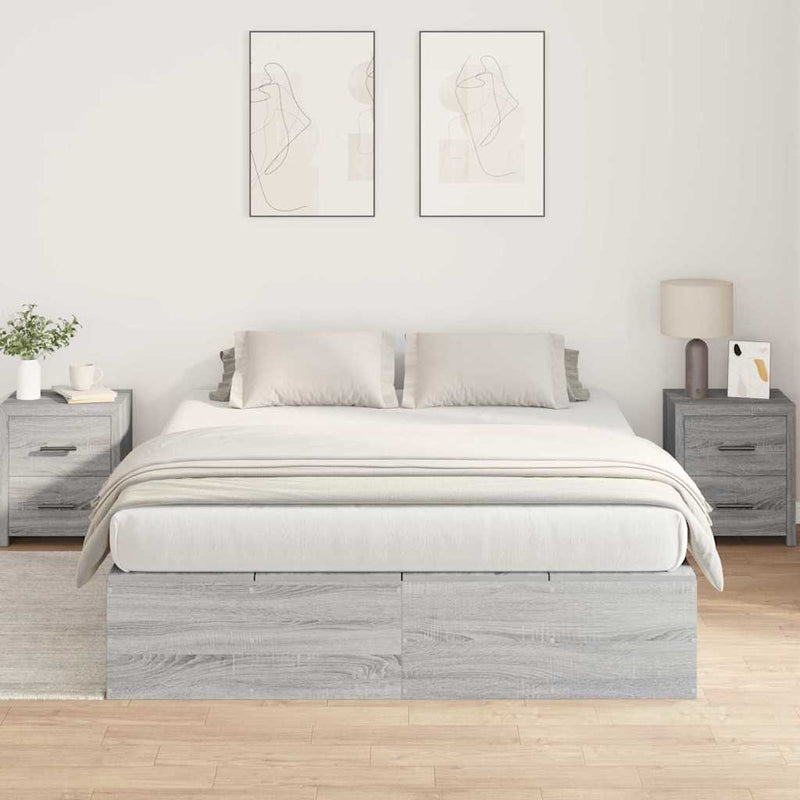 vidaXL Ágykeret tárolóval Szürke sonoma 140 x 190 cm Faanyag