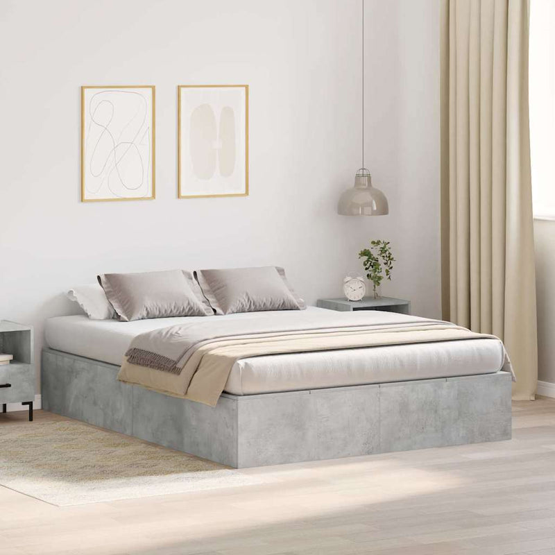 vidaXL Ágykeret tárolóval Beton szürke 135 x 190 cm Faanyag