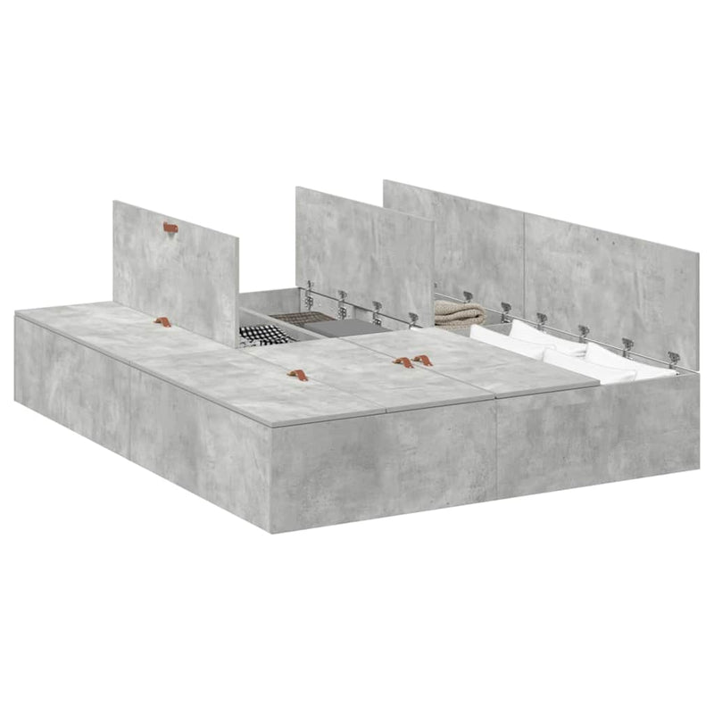 vidaXL Ágykeret tárolóval Beton szürke 135 x 190 cm Faanyag