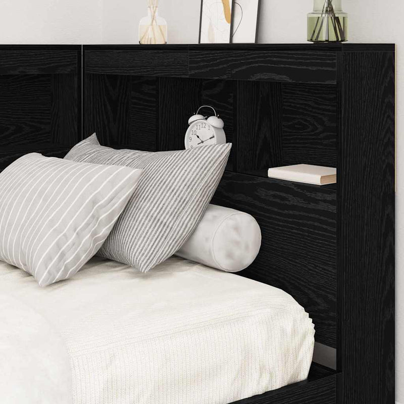 vidaXL Tároló fejtámla polcokkal fejtámlával Musta tammi 80 cm Faanyag