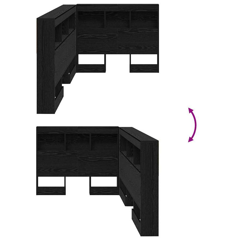 vidaXL Tároló fejtámla polcokkal fejtámlával Musta tammi 80 cm Faanyag