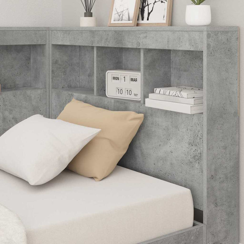 vidaXL Tároló fejtámla polcokkal tárolóval Beton szürke 80 cm Faanyag