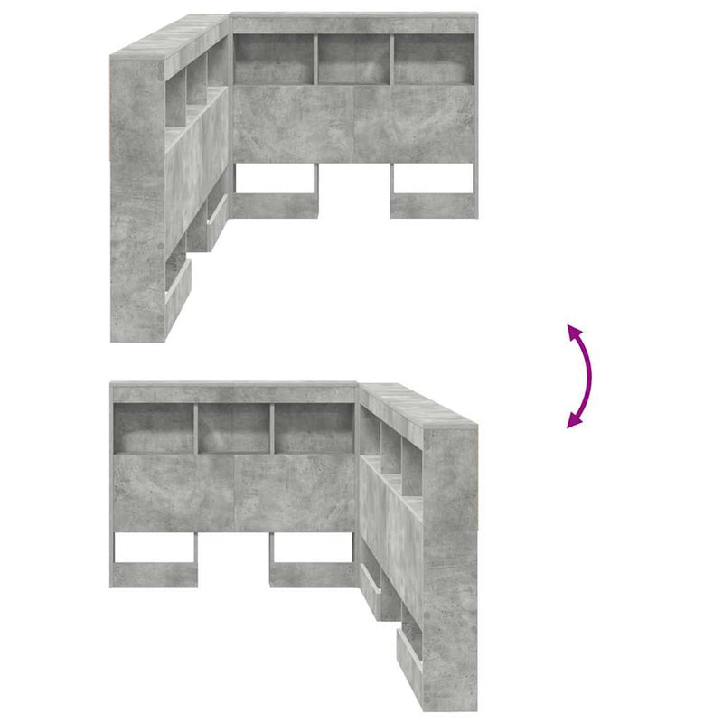 vidaXL Tároló fejtámla polcokkal tárolóval Beton szürke 80 cm Faanyag