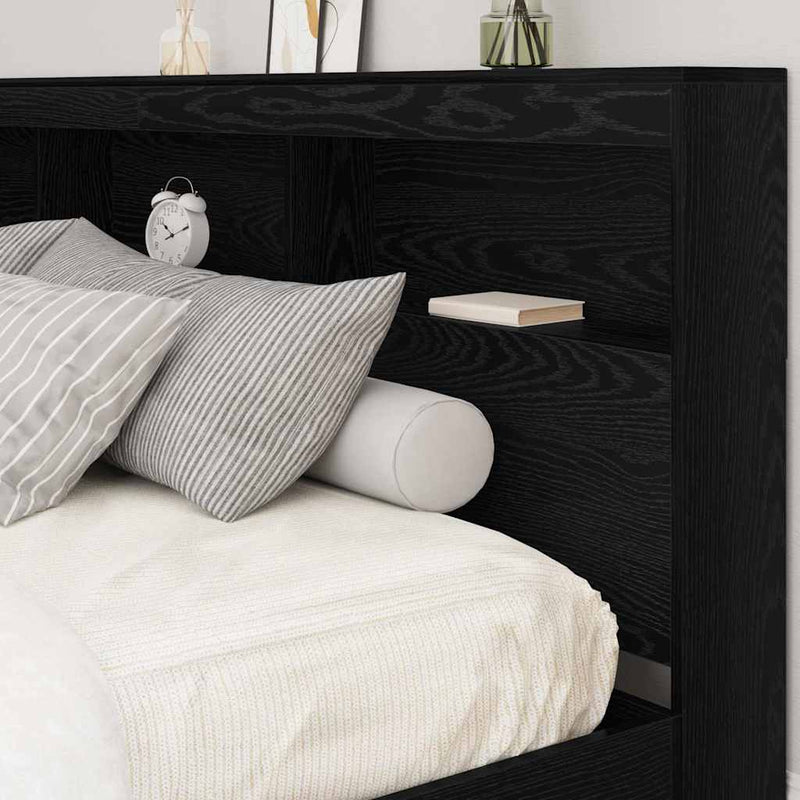 vidaXL Tároló fejtámla polcokkal tárolóval Musta tammi 200 cm Faanyag