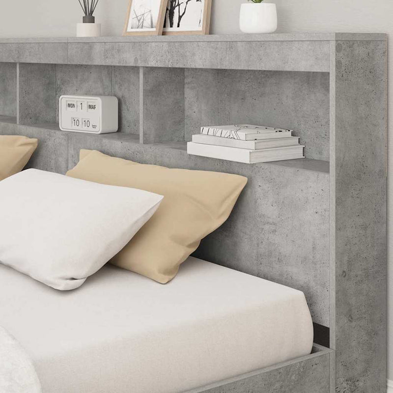 vidaXL Tároló fejtámla polcokkal tárolóval Beton szürke 200 cm Faanyag