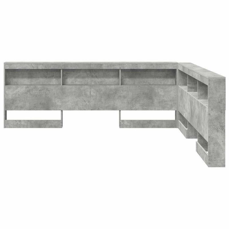 vidaXL Tároló fejtámla polcokkal tárolóval Beton szürke 200 cm Faanyag