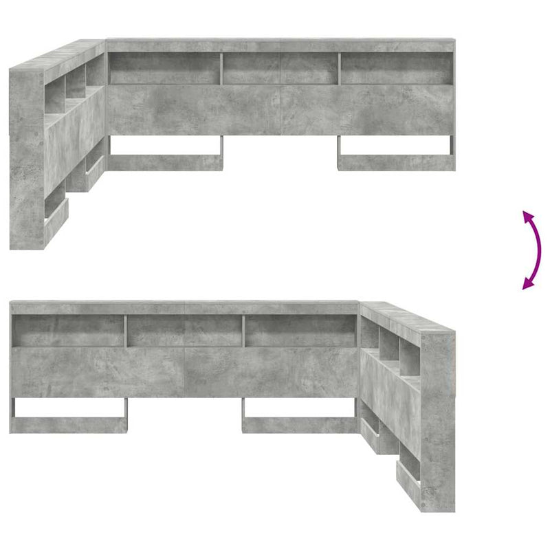 vidaXL Tároló fejtámla polcokkal tárolóval Beton szürke 200 cm Faanyag