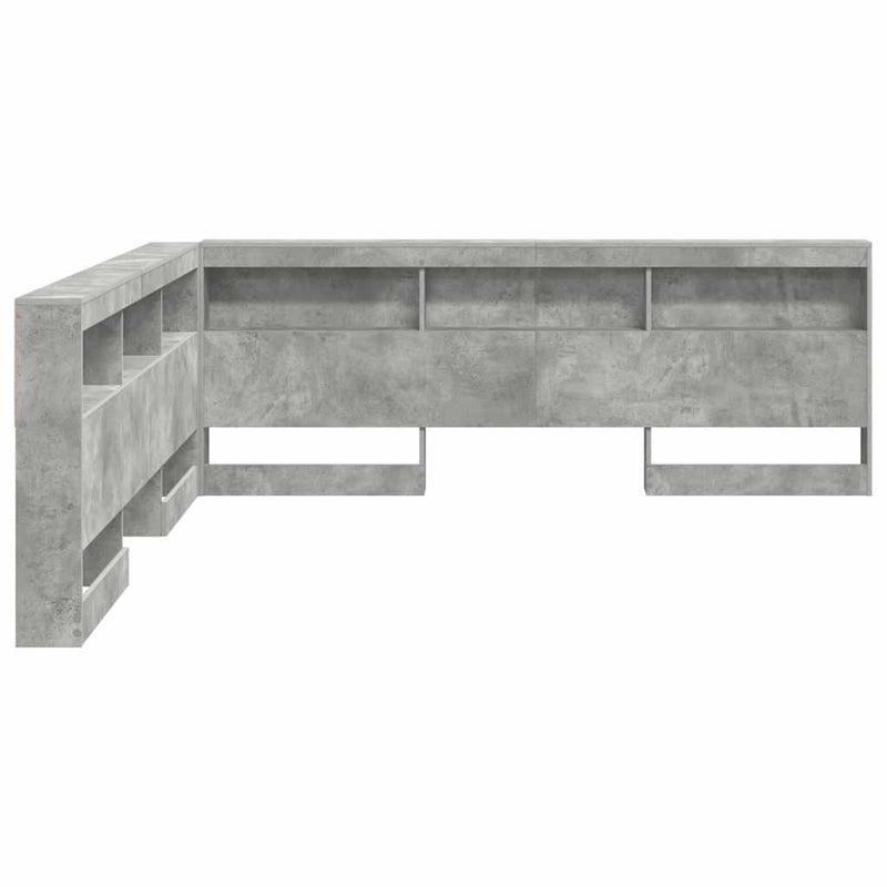 vidaXL Tároló fejtámla polcokkal tárolóval Beton szürke 200 cm Faanyag