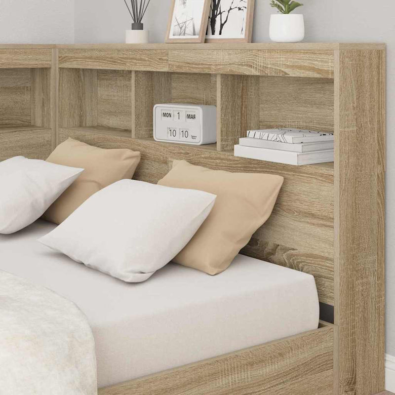 vidaXL Tároló fejtámla polcokkal tárolóval sonoma tölgy 120 cm Faanyag