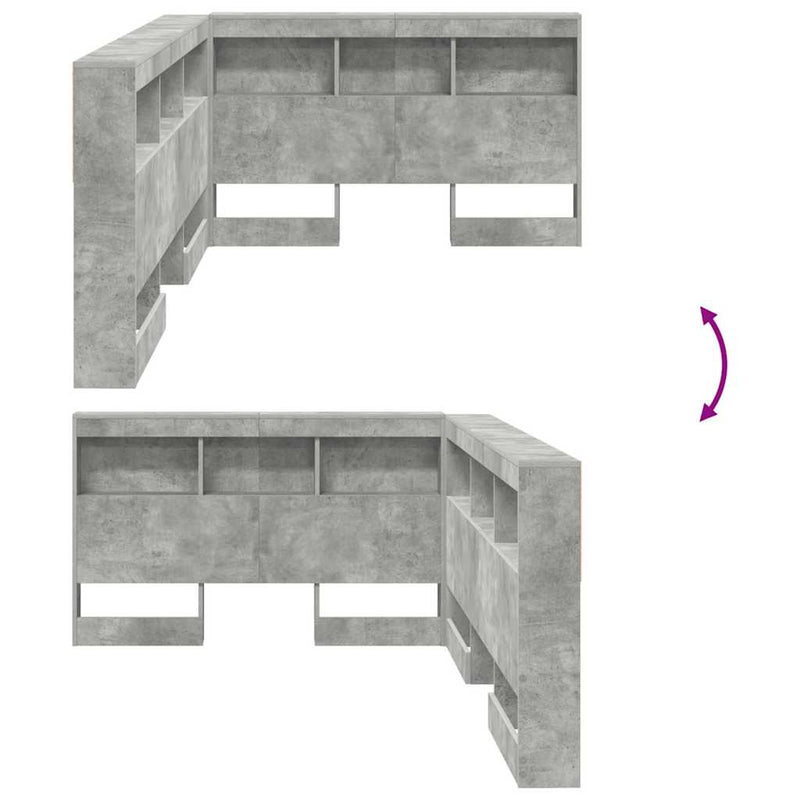 vidaXL Tároló fejtámla polcokkal tárolóval Beton szürke 120 cm Faanyag