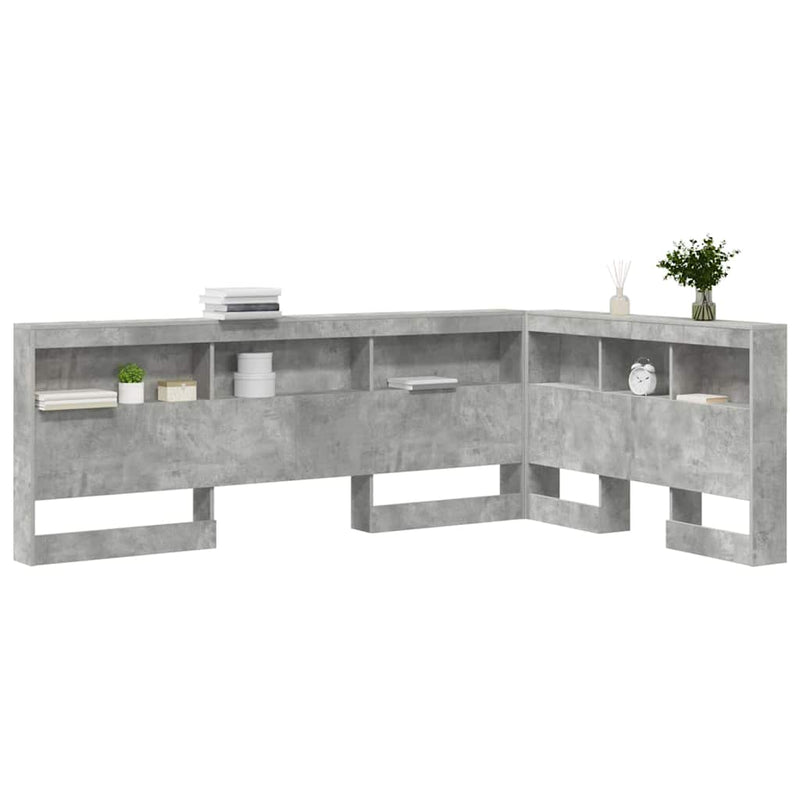 vidaXL Tároló fejtámla polcokkal tárolóval Beton szürke 120 cm Faanyag