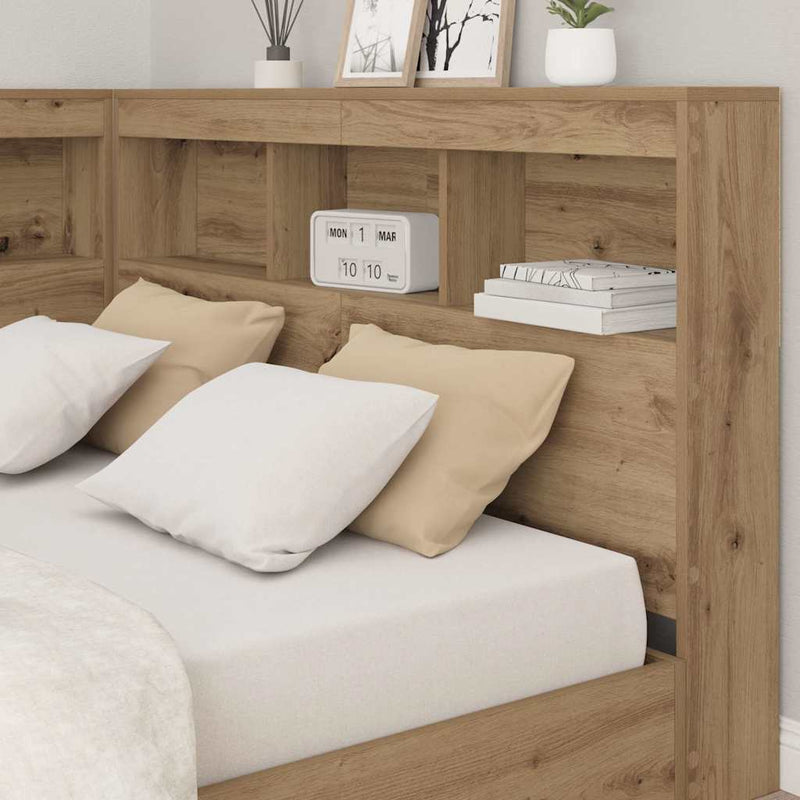 vidaXL Tároló fejtámla polcokkal kézműves tölgy 120 cm Faanyag