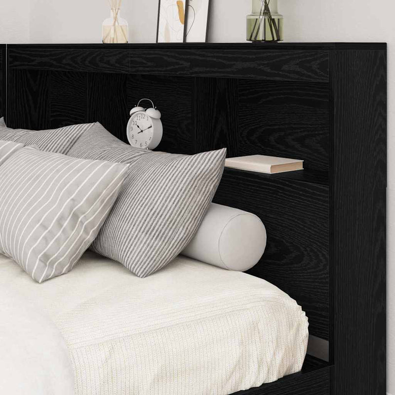 vidaXL Tároló fejtámla polcokkal tárolóval Musta tammi 140 cm Faanyag