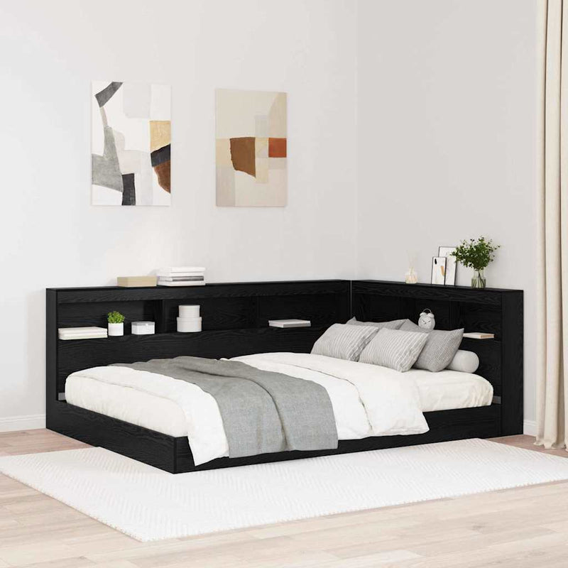 vidaXL Tároló fejtámla polcokkal tárolóval Musta tammi 150 cm Faanyag